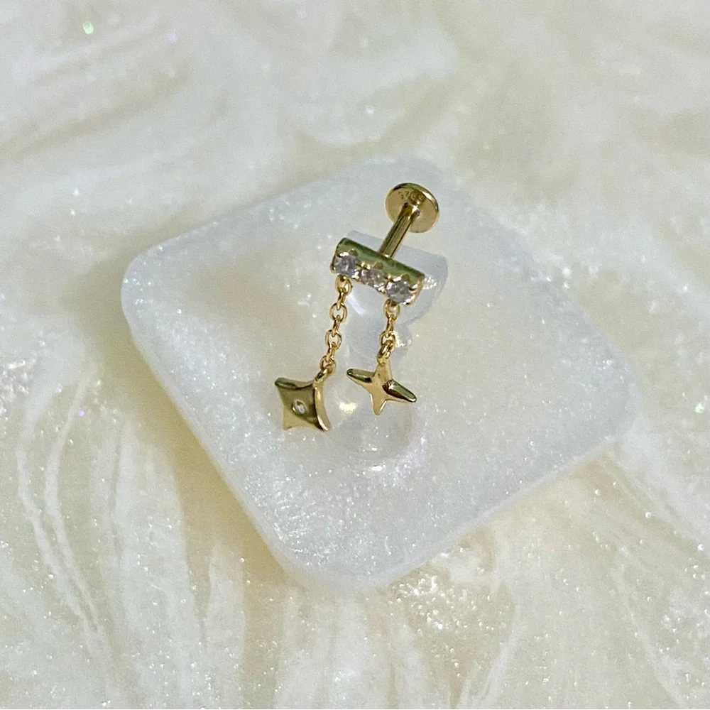 S925 Gold Star Dangle cartilage Earring